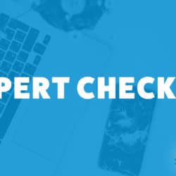 An image of a desk with a computer and a phone and the title of the 252nd episode on the Food Blogger Pro Podcast, 'Expert Check-In.'