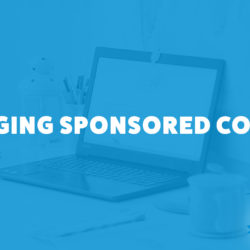 An image of a computer on a desk and the title of Jenna Arend's episode on the Food Blogger Pro Podcast, 'Managing Sponsored Content.'