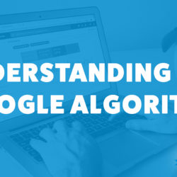 An image of a person using Google Search Console on a laptop and the title of Casey Markee's episode on the Food Blogger Pro Podcast, 'Understanding the Google Algorithm.'