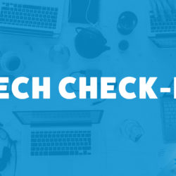 An image of laptops and headphones and the title of Andrew Wilder's episode on the Food Blogger Pro Podcast, 'Tech Check-In.'