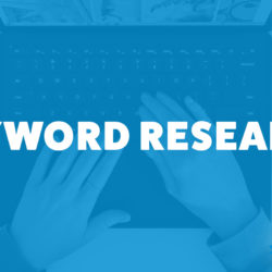 Hands typing on a laptop and the title of Aleka Shunk's episode on the Food Blogger Pro Podcast, 'Keyword Research.'