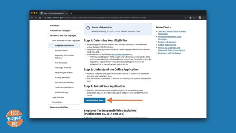 a page on the IRS website where you can apply for an EIN