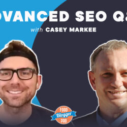 A graphic that contains the headshots of Bjork Ostrom and Casey Markee with the title of their podcast episode, “Advanced SEO Q&A."