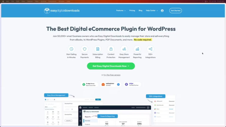 the Easy Digital Downloads homepage