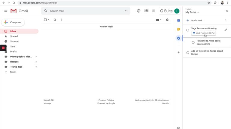 Screen of empty inbox for Inbox Zero course on Food Blogger Pro