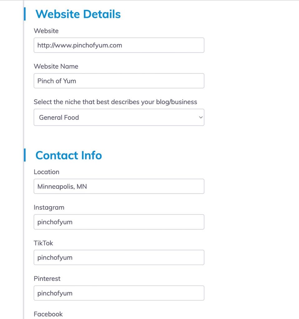 Edit Profile fields on Food Blogger Pro