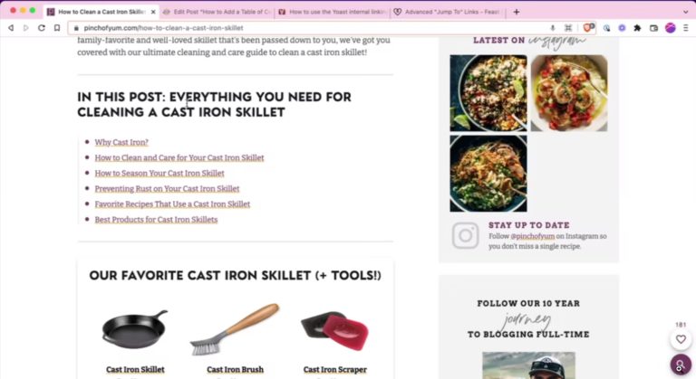 An example of a Table of Contents on a WordPress blog post