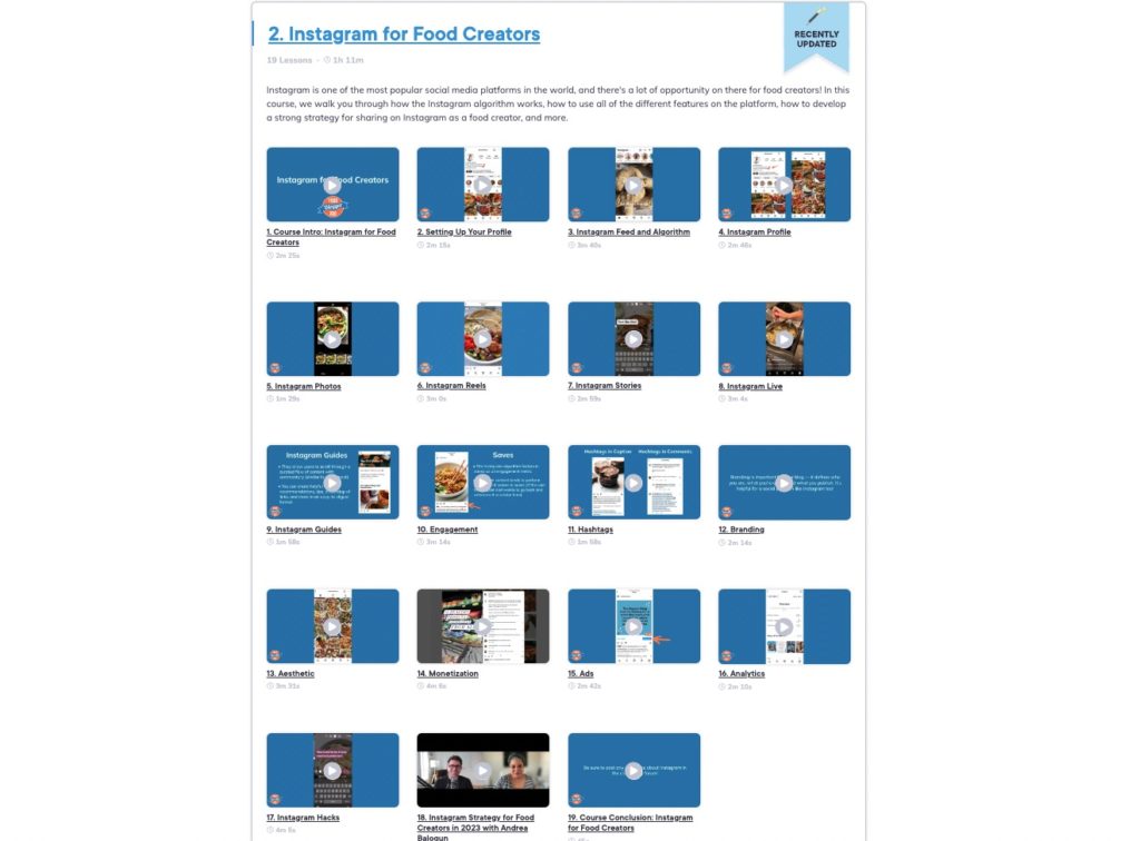 Instagram for Food Creators course on Food Blogger Pro