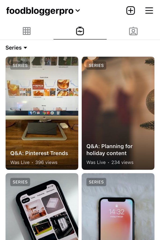 Screenshot of Food Blogger Pro's saved Instagram Lives