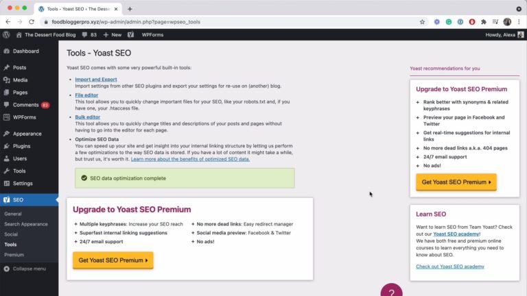 Screenshot of the Tools page on Yoast SEO