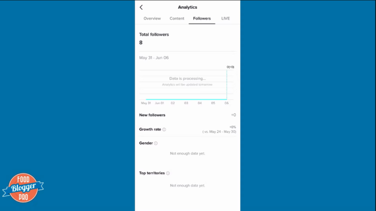 Blue slide with Food Blogger Pro logo and screenshot of TikTok analytics