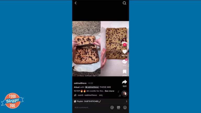 Blue slide with Food Blogger Pro logo and screenshot of a TikTok Duet