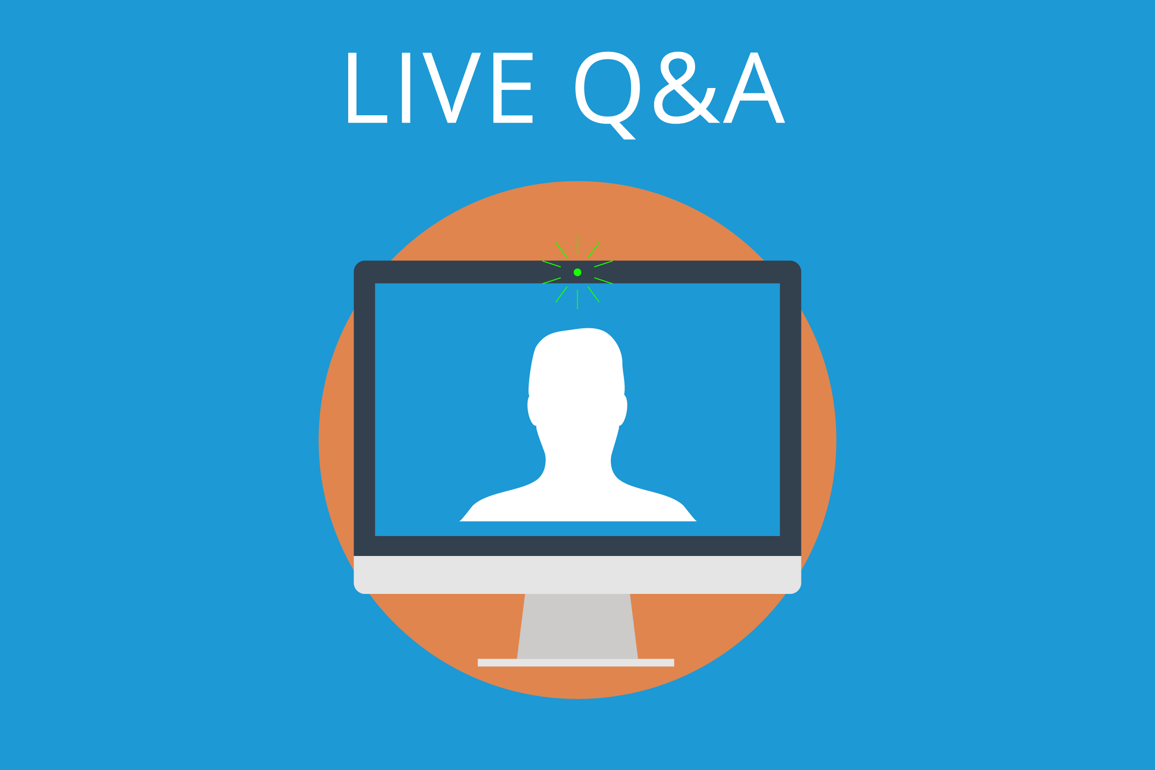 blue rectangle with a computer and it says Live Q&A