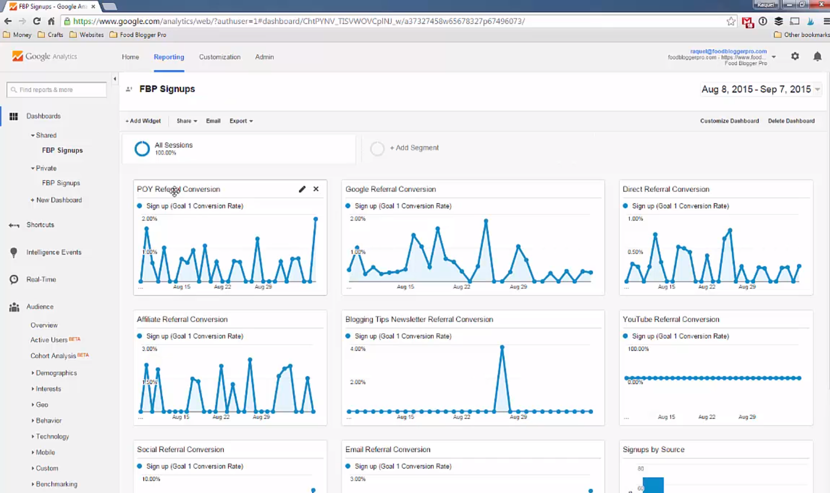 Screenshot of Google Analytics with various graphs shown