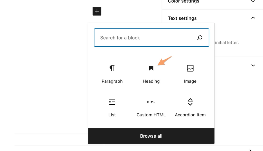 adding a heading block to a WordPress post