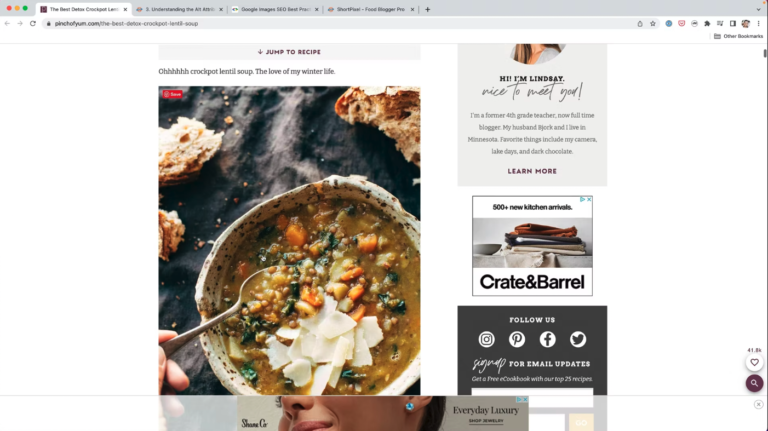 Crockpot lentil soup post on Pinch of Yum