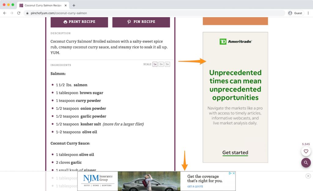 Examples of display advertising on Pinch of Yum