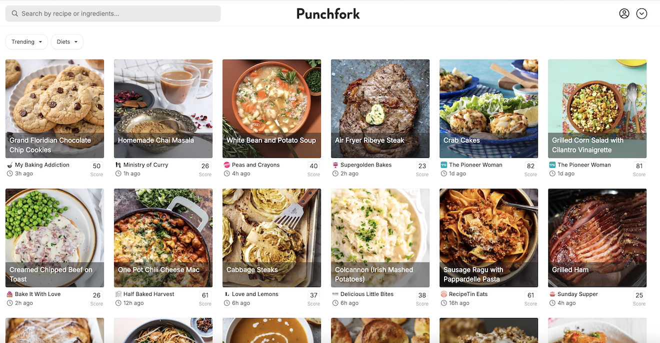 Screenshot of the Punchfork homepage.