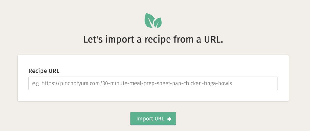 Screenshot of the import a recipe from a URL feature on Nutrifox