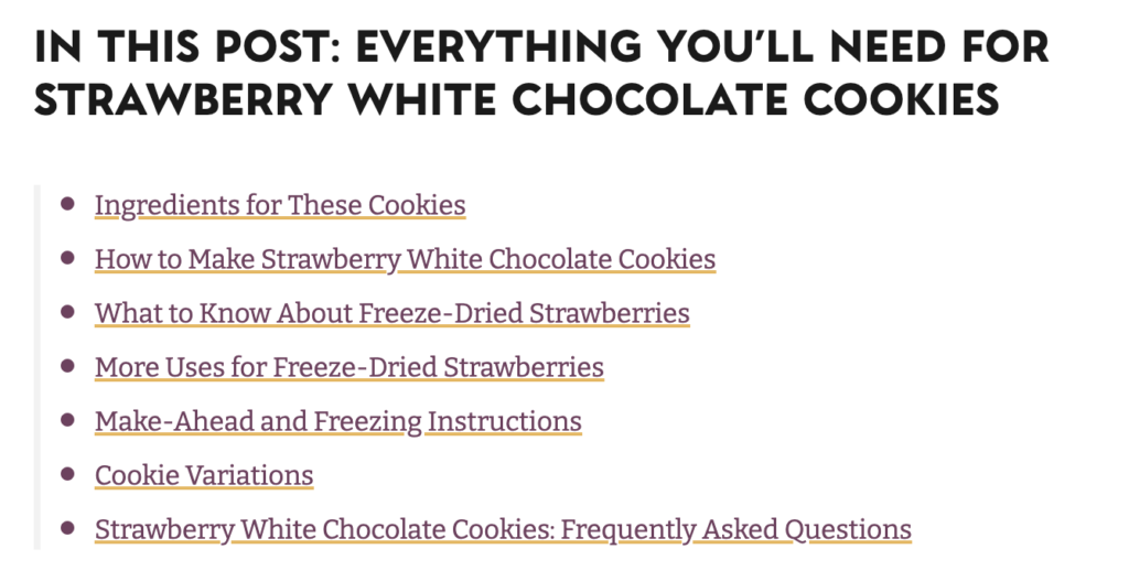Example of internal links correctly formatted for accessibility