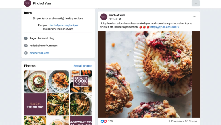 Pinch of Yum's cheesecake muffins Facebook post