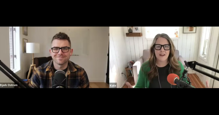 Screenshot of a Zoom call with Bjork and Kate
