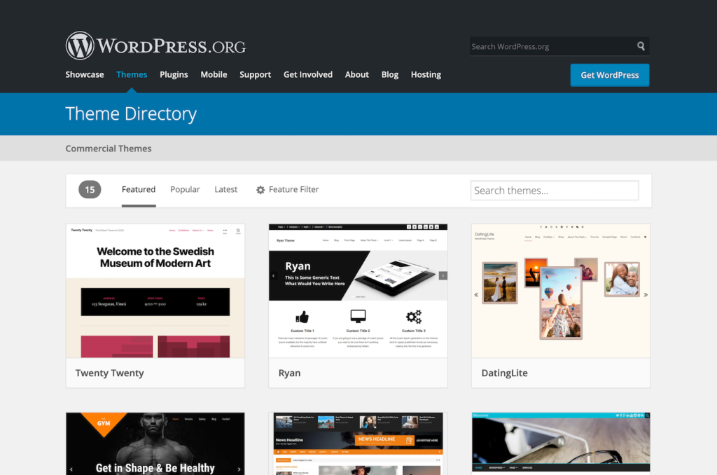 Screenshot of the WordPress theme directory